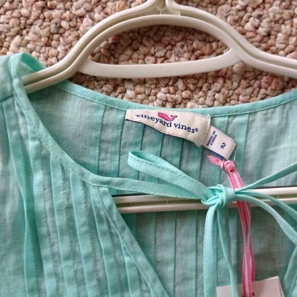 Vineyard Vines teal blue Flutter sleeve boho tassels dress - Picture 3 of 11